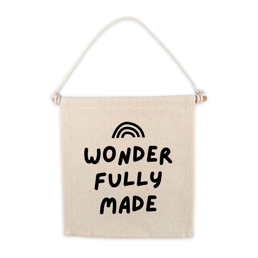 Wonderfully Made Canvas Hang Sign Pennant Canvas Banner Wall Hanging Canvas Flag Kids Wall Decor ... | Etsy (US)
