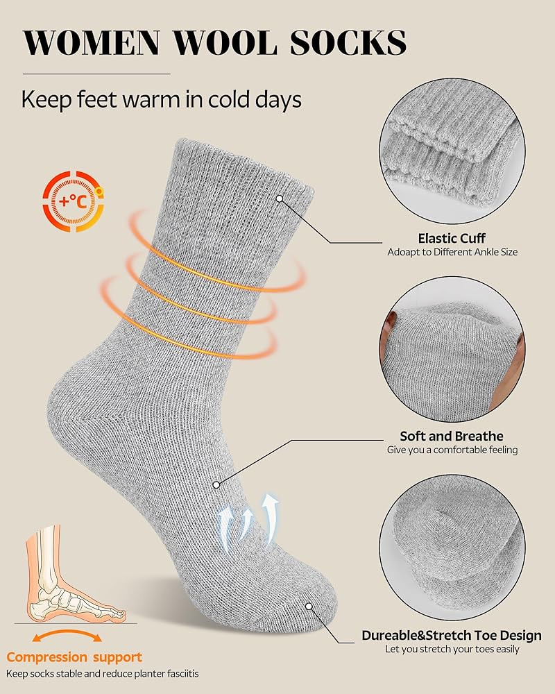 YSense Womens Wool Socks, Winter Boot Socks Stocking Stuffers Gifts for Women Men Warm Crew for H... | Amazon (US)
