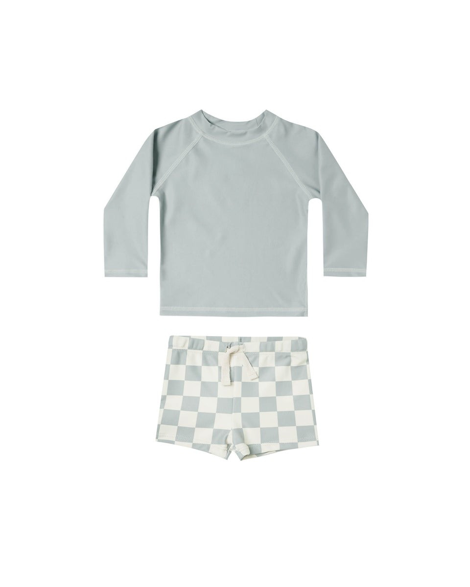 Rashguard Boys Set | Light Blue Check | Bohemian Mama