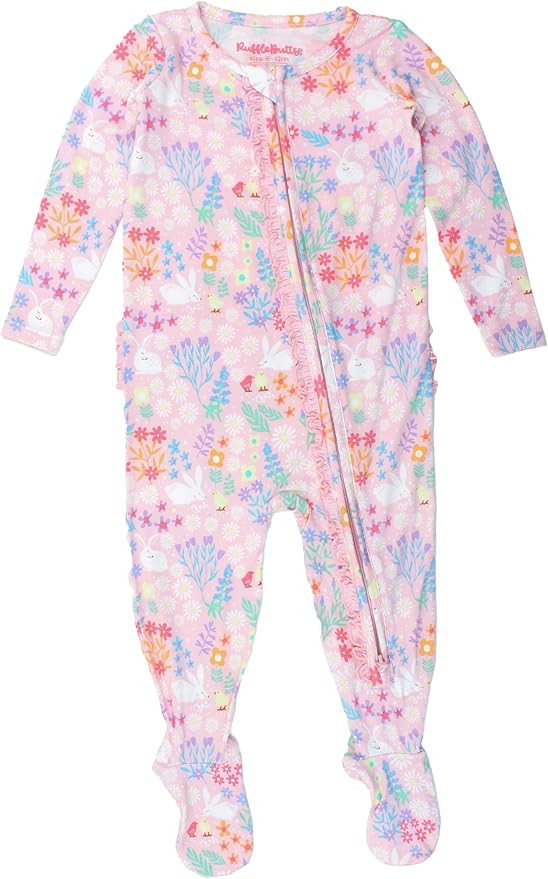 RuffleButts SoftSnooze™ Viscose from Bamboo Baby Girls Ruffle One Piece Footie Pajamas | Amazon (US)