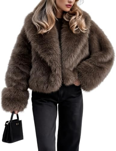 Arssm Women Fluffy Faux Fur Coat Crop Short Winter Furry Jacket | Amazon (US)