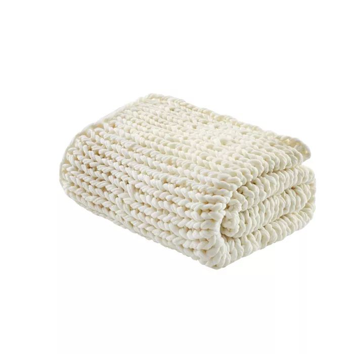 50&#34;x60&#34; Chunky Double Knit Handmade Throw Blanket Ivory | Target
