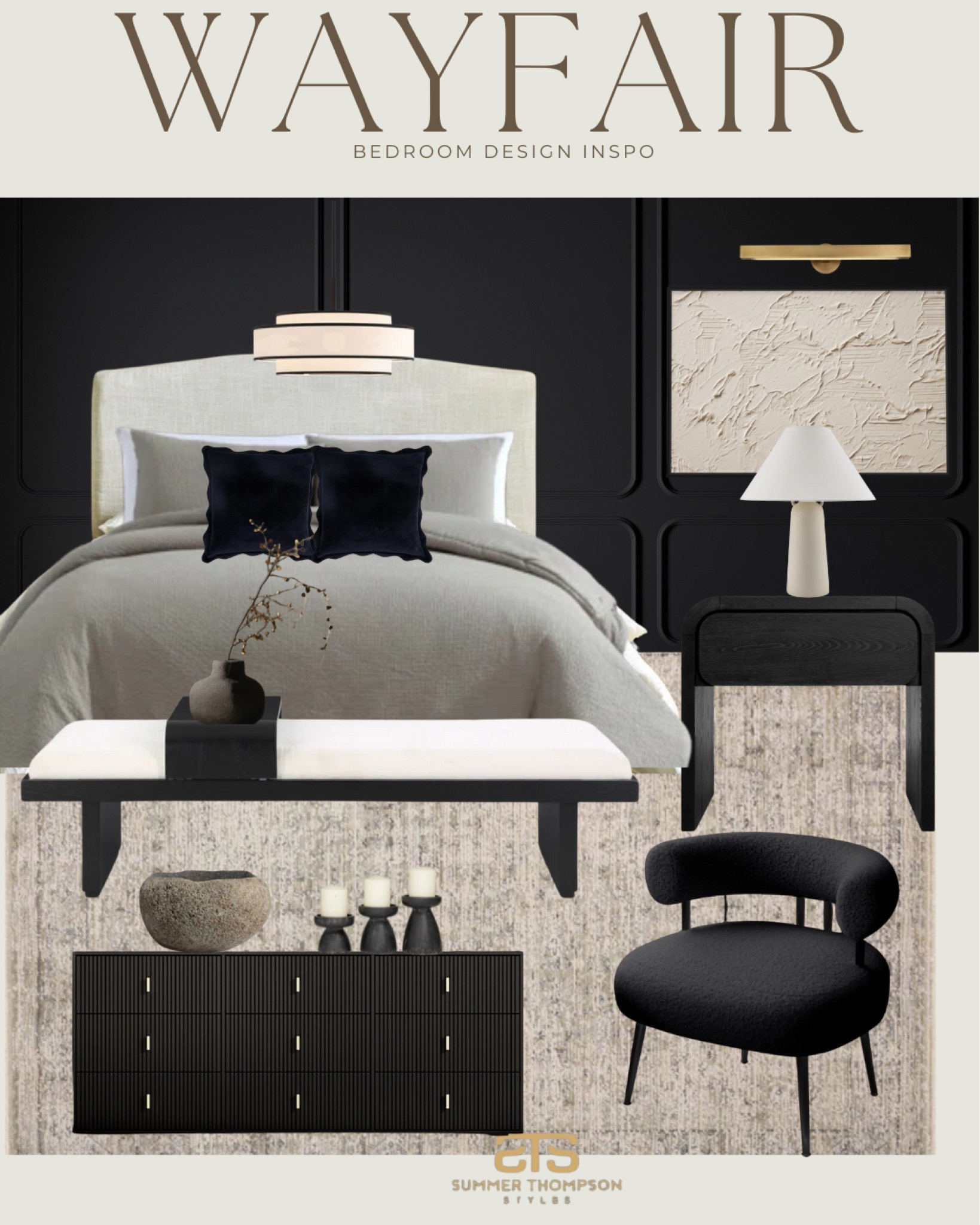 Transform your bedroom into a chic retreat with these modern neutrals from Wayfair. Soft textures, bold black accents, and elegant lighting come together to create the perfect cozy yet stylish vibe! 🖤✨ 

#LTKhome #WayfairInspo 
#WayfairHome
#ModernBedroomDesign
#NeutralHomeDecor
#BedroomInspiration
#InteriorStyling
#HomeDesignTrends
#ModernHomeDecor
#WayfairStyle
#CozyMinimalist
#HomeDecorGoals

#LTKU #LTKHome #LTKStyleTip