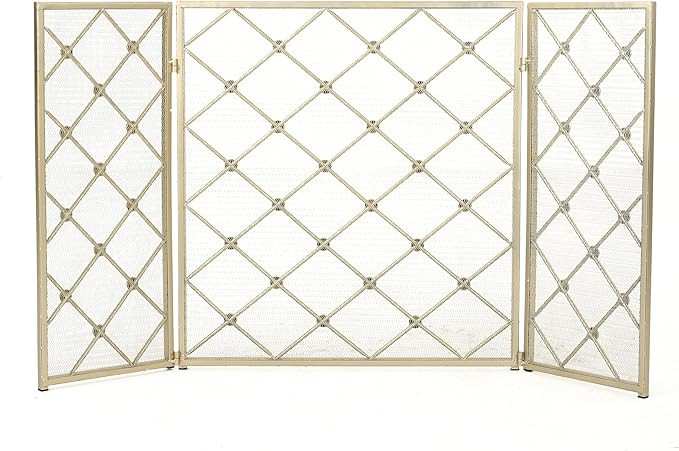 Christopher Knight Home Chelsey 3 Panelled Iron Fireplace Screen, Gold | Amazon (US)