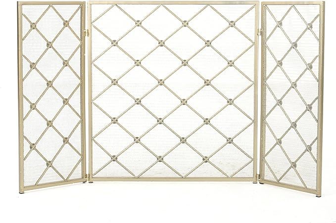 Christopher Knight Home Chelsey 3 Panelled Iron Fireplace Screen, Gold | Amazon (US)