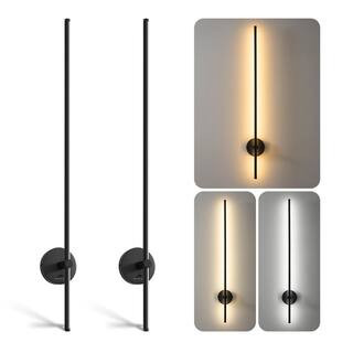 Deyidn Modern 40 in. 2-Light Black LED Wall Sconce Set of 2 with Memory Function, Dimmable and 35... | The Home Depot