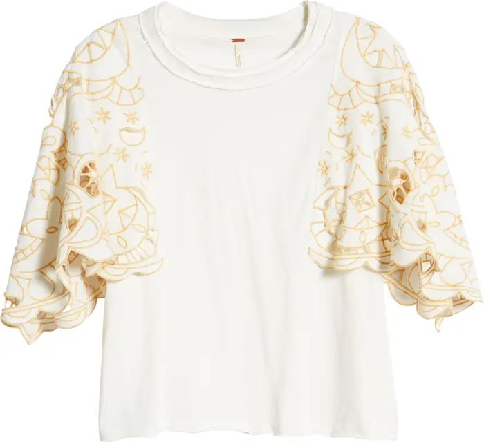 Free People Angel Embroidered Flutter Sleeve Cotton T-Shirt | Nordstrom | Nordstrom