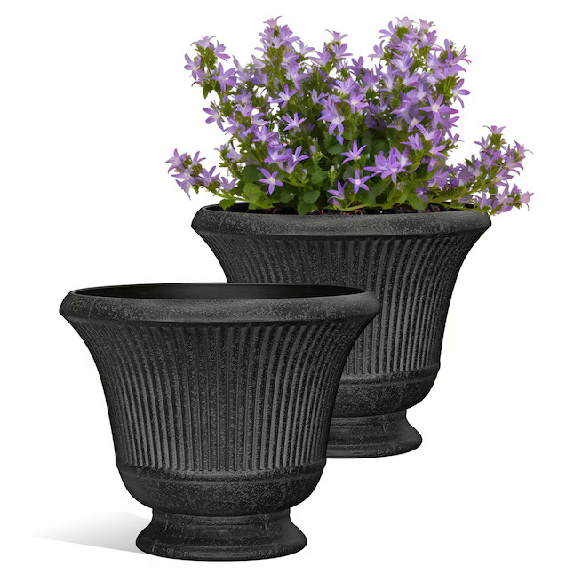 Style Selections 2 -Pack Urn 14.33-in W Medium Black Recycled plastic Indoor/Outdoor Planter with... | Lowe's
