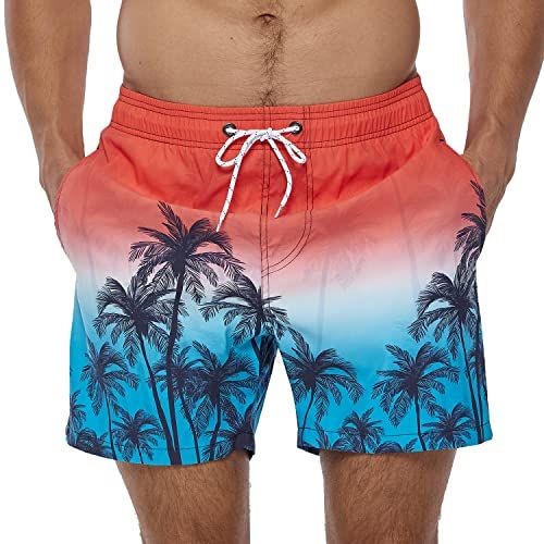 SILKWORLD Mens Swim Trunks Quick-Dry Printed Swim Suit Shorts Mesh Lining, Pink Flamingo, Medium ... | Amazon (US)