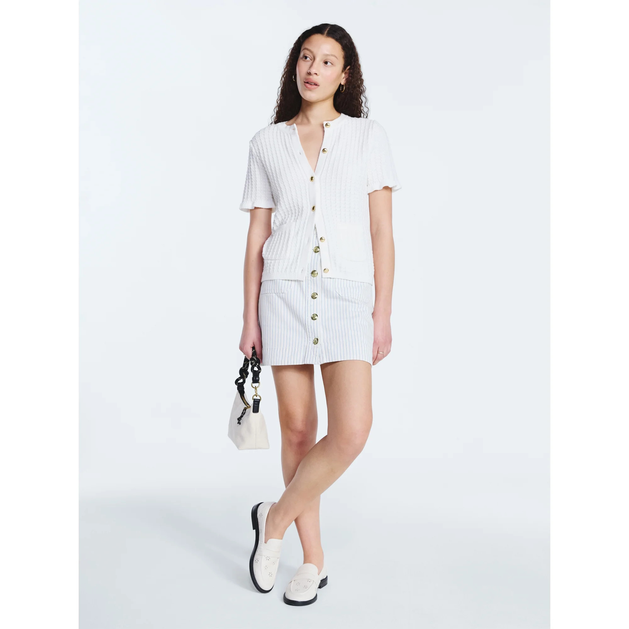 Free Assembly Women's Button Front Striped Cotton Mini Skirt, Sizes 0-20 | Walmart (US)