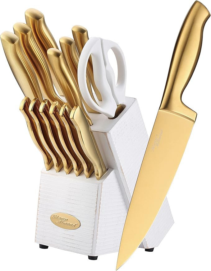 Marco Almond MA21 Golden Knife Sets, Titanium Coated 14 Pieces Stainless Steel Hollow Handle Gold... | Amazon (US)
