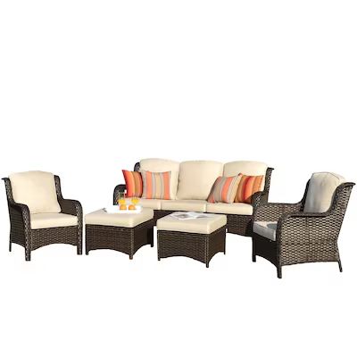 Ovios New Kenard 5-Piece Woven Patio Conversation Set with Off-white Cushions | Lowe's
