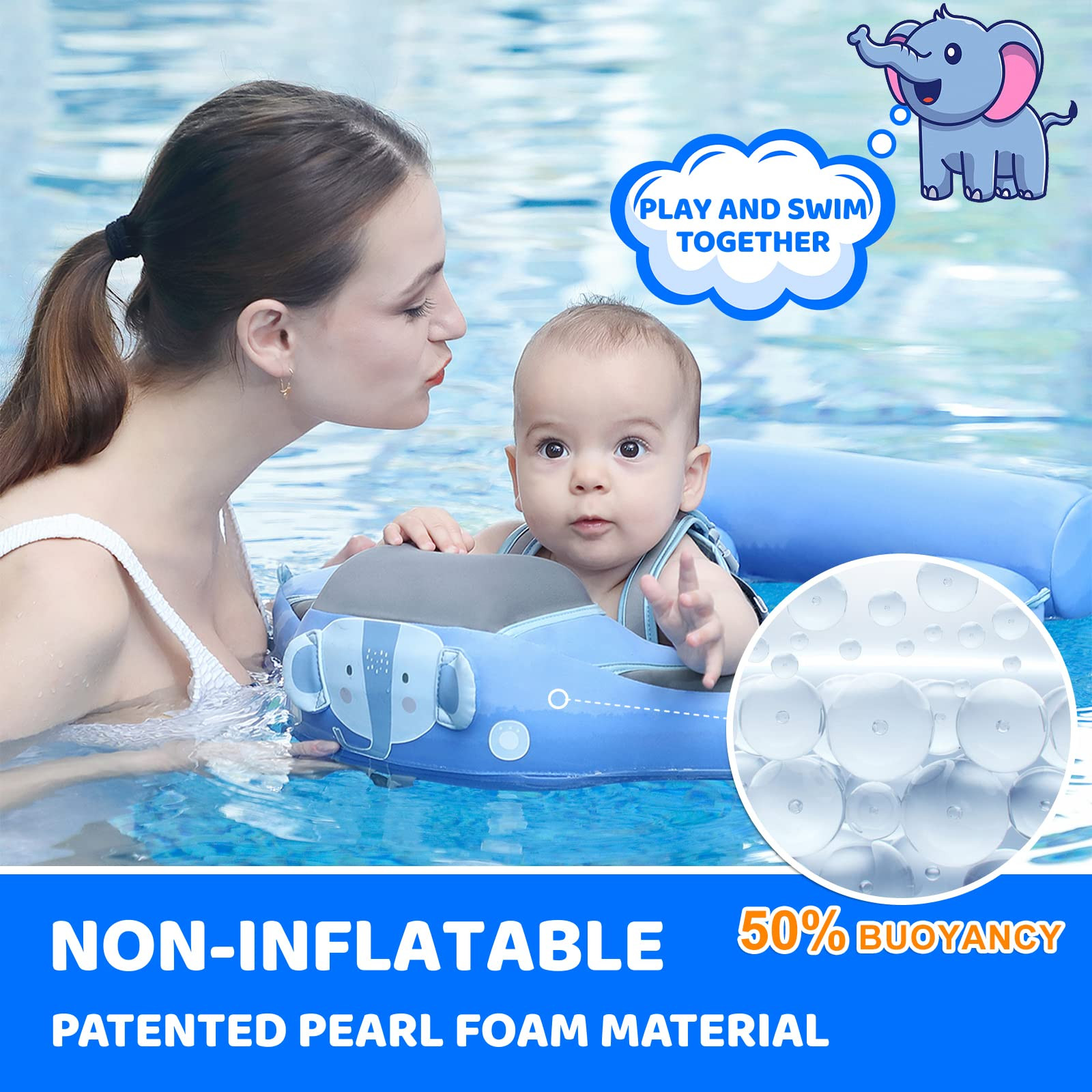 Mambobaby Baby Swim Float with Canopy & Tail Infant Pool Float Non-Inflatable Toddler Swim Float ... | Amazon (US)