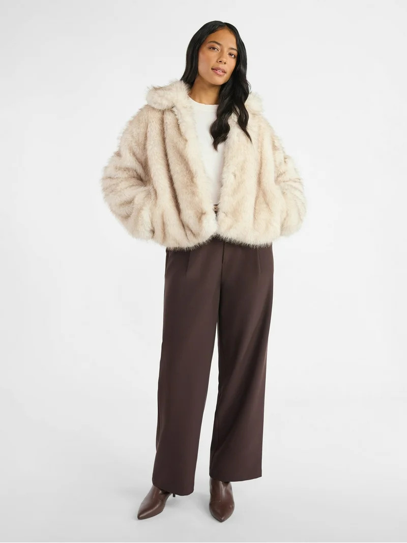 Time and Tru Women's and Women’s Plus Plush Faux Fur Jacket, Midweight, Sizes XS-3X | Walmart (US)
