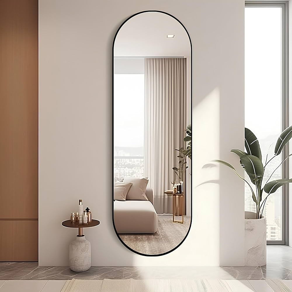65"x 22" Oval Full Length Wall Mirror, Arched Top, Black | Amazon (US)