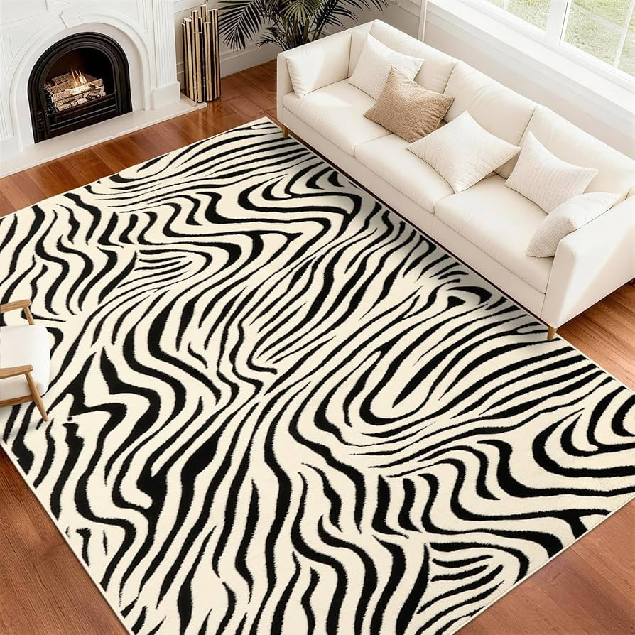 YIHOUSE 8×10 Ft Area Rugs for Living Room: Modern Washable Rug - Abstract Black and Cream White ... | Amazon (US)