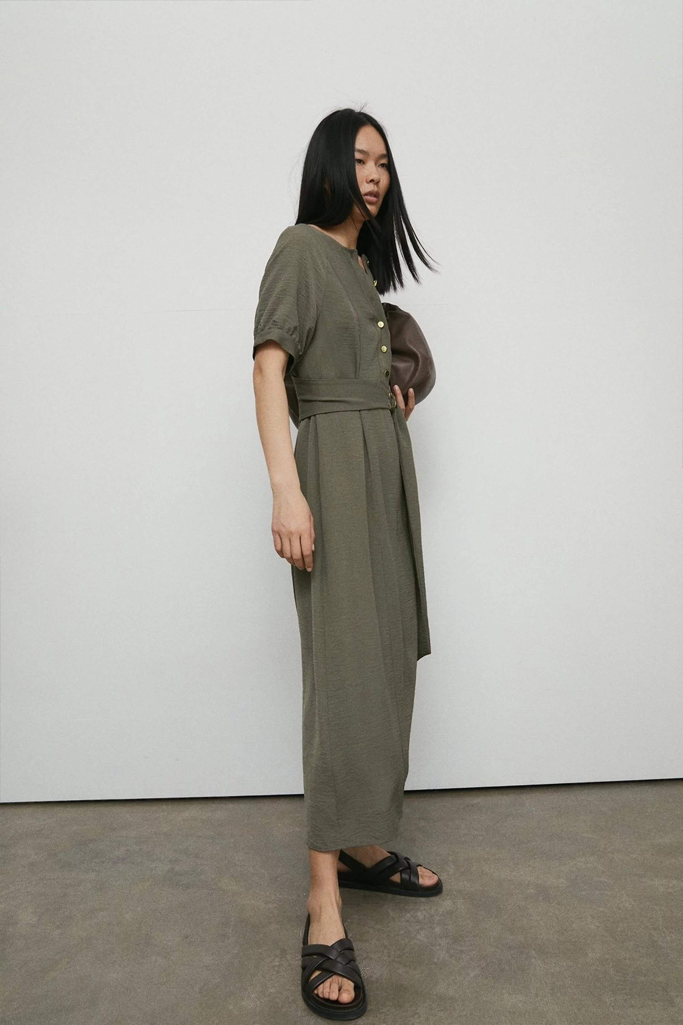 Topstitch Belted Midi Dress | Warehouse UK & IE