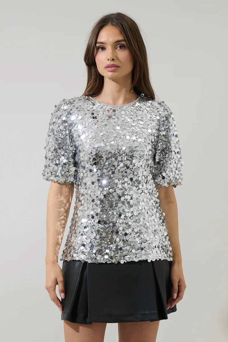 Cressida Sequin Short Sleeve Top | Sugarlips