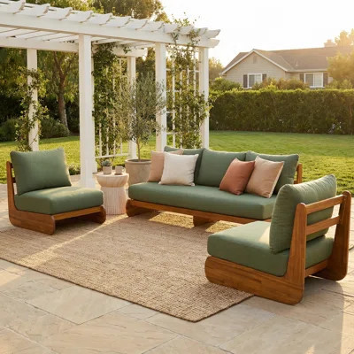 Noeleen Outdoor 3-Piece Acacia Wood Conversation Set With Cushions (Table Not Included) | Wayfair North America