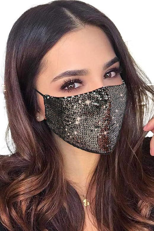 Halloween Christmas Masquerade Mask for Women Bling Sequins Fashion Party Face Mask for Girls | Amazon (US)