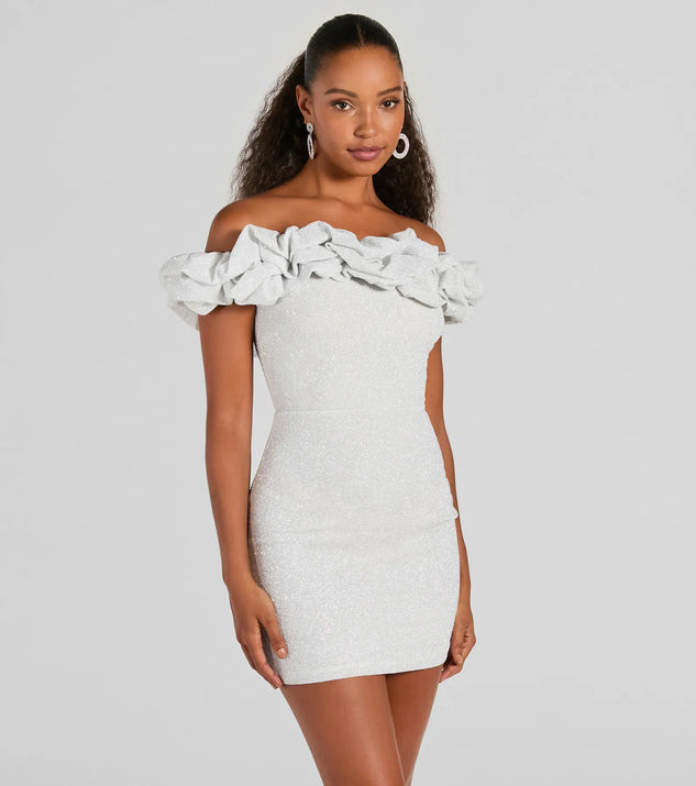 Ember Off-The-Shoulder Ruffle Glitter Party Dress | Windsor Stores