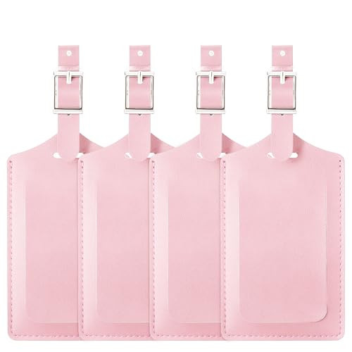 Travelambo 8 Pack Leather Luggage Tags for Suitcases Travel Tag, Light Pink | Amazon (US)