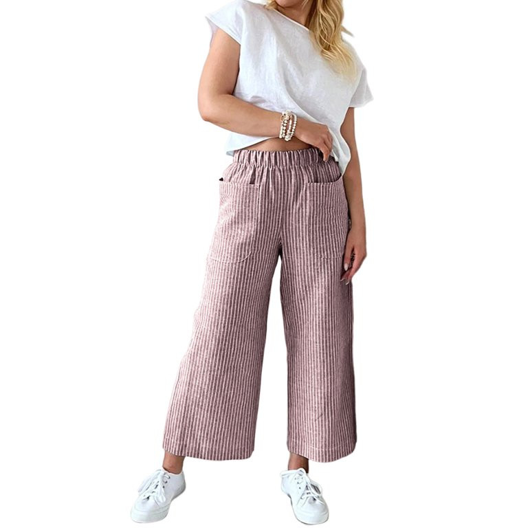 Yolossia Womens Wide Leg Striped Print Trousers Pull On Pants | Walmart (US)