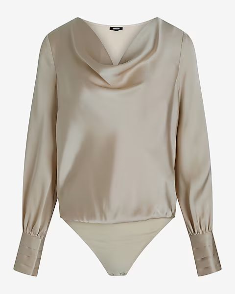 Satin Cowl Neck Long Sleeve Bodysuit | Express