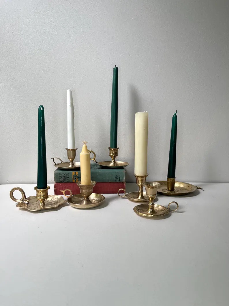 Your Choice! Vintage Chamberstick Candle Holders, Brass Finger Loop Candlesticks / Farmhouse, Dar... | Etsy (US)