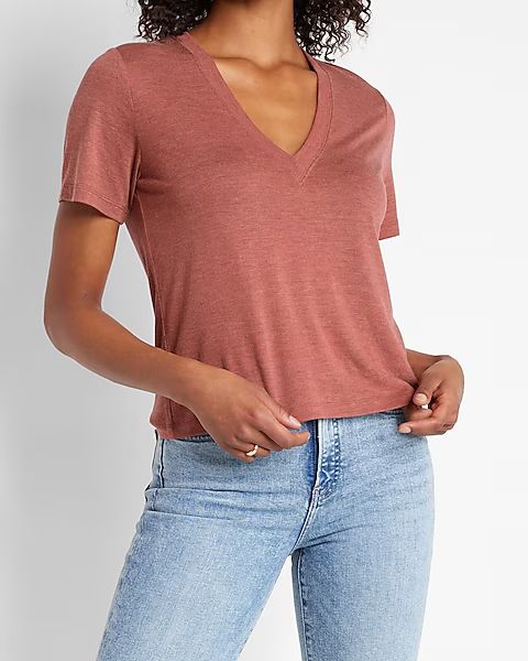 Skimming Linen-Blend V-Neck Tee | Express