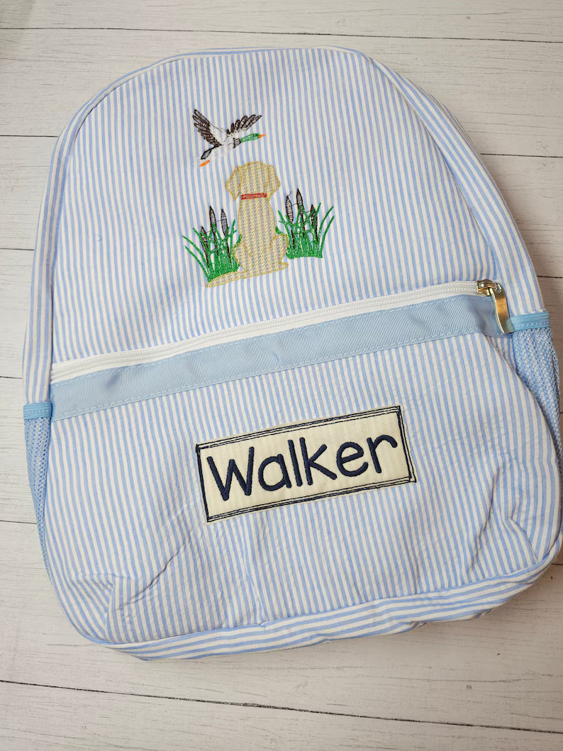 Monogram Seersucker Backpack, Boy Seersucker Backpack With Name, Duck Hunting Dog Backpack, Boy D... | Etsy (US)