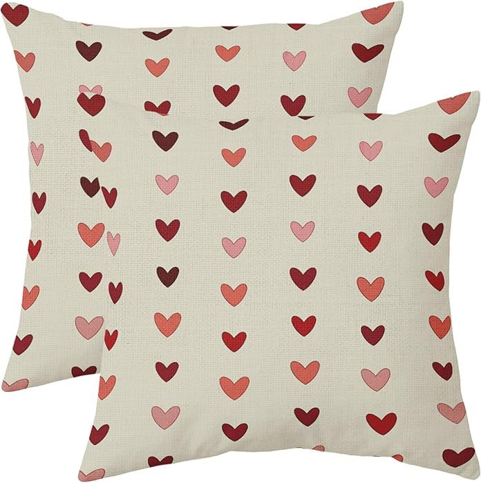 Valentines Pillow Covers 16x16 Set of 2 Valentine's Day Red Pink Love Heart Stripe Decorative Out... | Amazon (US)