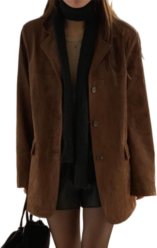 RICHTRUE Old Money Aesthetic Winter Brown Faux Leather Jacket Women Fall Fashion 2024 Trendy Sued... | Amazon (US)