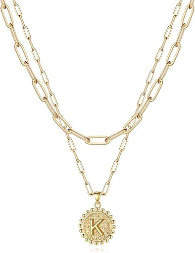 Yoosteel Layered Initial Necklaces for Women Trendy - 14K Gold-Plated Dainty Layering Paperclip C... | Amazon (US)