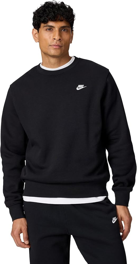 Nike Men's Club Fleece Crew Sweatshirt, Black/White, X-Large at Amazon Men’s Clothing store | Amazon (US)