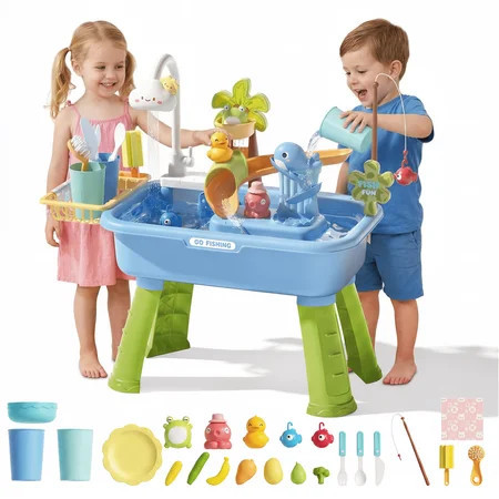 KEYAHAPPY Water Table for Toddlers 1–3, Kids Sand Water Table with Play Sink, Faucet, Play Food Accessories, Fishing Toy, Summer Outdoor Toys for Kids Ages 4–8 | Walmart (US)