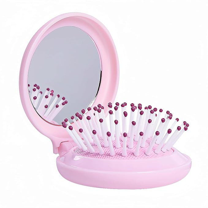 Hair Brush with Mirror, Compact Mirror with Mini Hair Brush Set, Folding Hairbrush for Women, Bab... | Amazon (US)