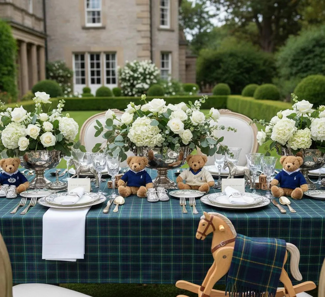 Vintage Preppy Baby Shower Tablecloths Navy & Green Tartan Plaid Table Linens Old Money Aesthetic... | Etsy (US)