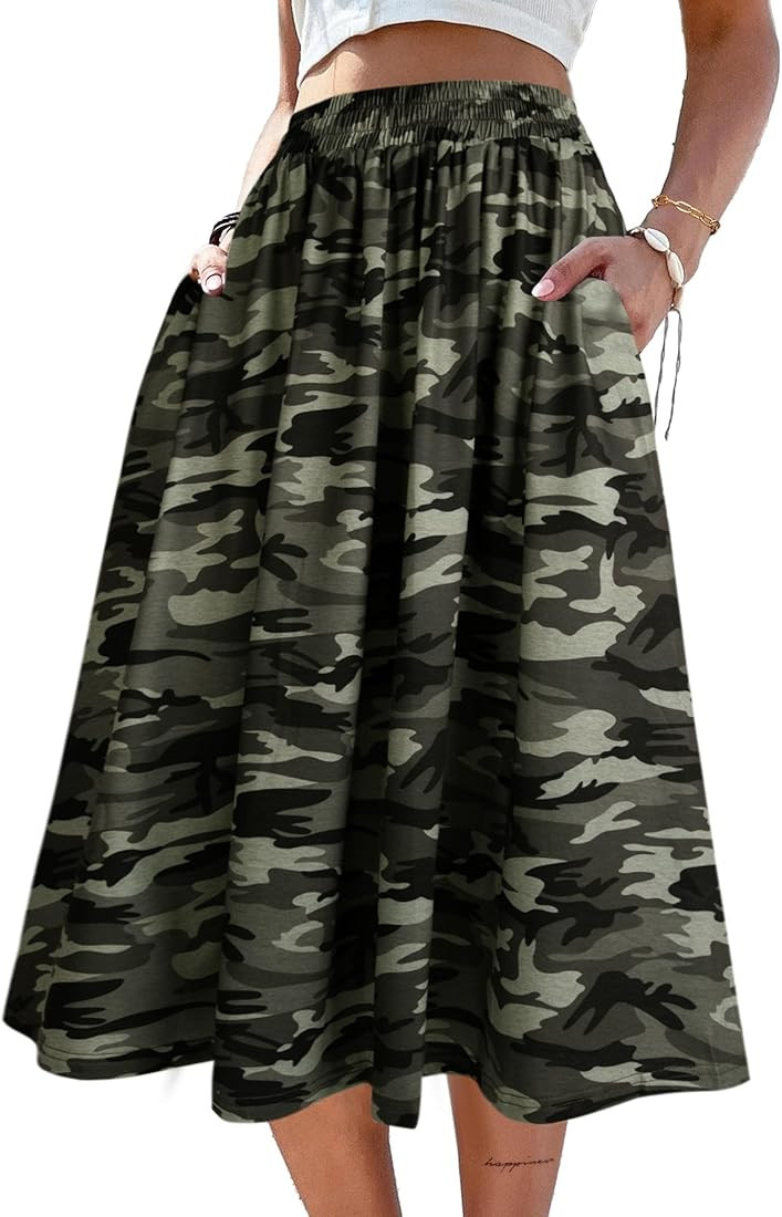 SOFIA'S CHOICE Women's High Elastic Waist Midi Skirt with Pocket A Line Swing Skirts | Amazon (US)