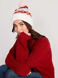 Fair Isle Pom-Pom Beanie Hat for Women | Old Navy (US)