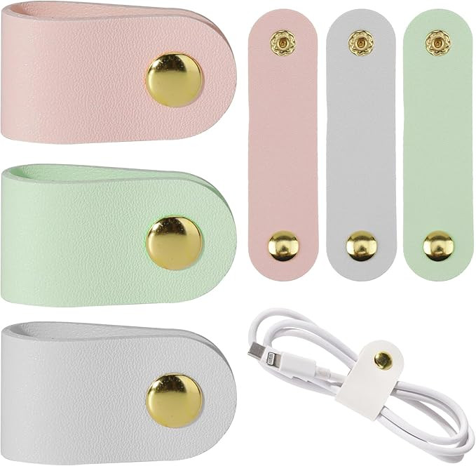 6pcs Leather Cord Organizer Reusable Cable Straps PU Leather Cable Organizer Phone Cord Ties Char... | Amazon (US)