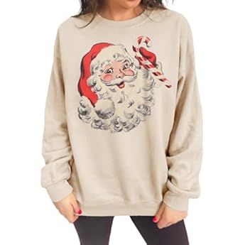 Women Christmas Sweatshirt Retro Santa Claus Graphic Pullover Crewneck Long Sleeve Casual Shirt X... | Amazon (US)