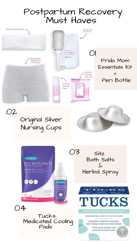 My Postpartum Recovery Must Haves for Mama 👩‍🍼

1. Frida Mom Essentials Kit + Peri Bottle. Includes disposable underwear, Ice Maxi Padsicle Pads, Perineal Cooling Pad Liners, Perineal Healing Foam, and caddy. +Upside Down Peri Bottle

2. Silver Nursing Cups- fits over and helps to protect nipples while breastfeeding. No other cream or lotions are needed. No chemicals to moms or babies.

3. Sitz bath salts and herbal spray- Calming comfort for tender areas in a bath soak. Spray to help soothe tenderness

4. Tucks Medicated cooking pads- witch hazel soothes and protects irritated areas 

#LTKbump #LTKfamily #LTKbaby