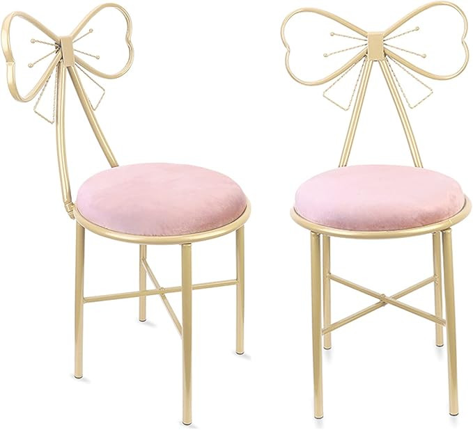 Wisfor Pack of 2 Pink Bow Vanity Chairs Makeup Bedroom Chairs Stool with Bow Knot Backrest and Ve... | Amazon (US)