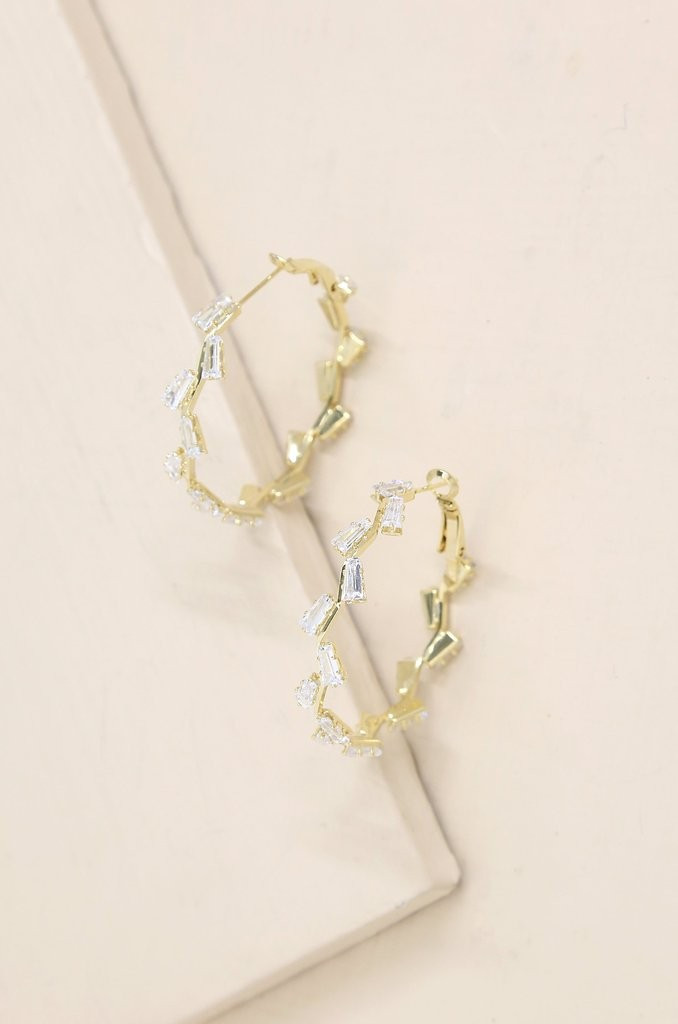 Zig Zag Crystal Baguette Hoop Earrings | Ettika