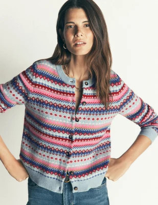 Boden Women's Edie Fair Isle Cardigan in Blue | Size Large | Boden (US)