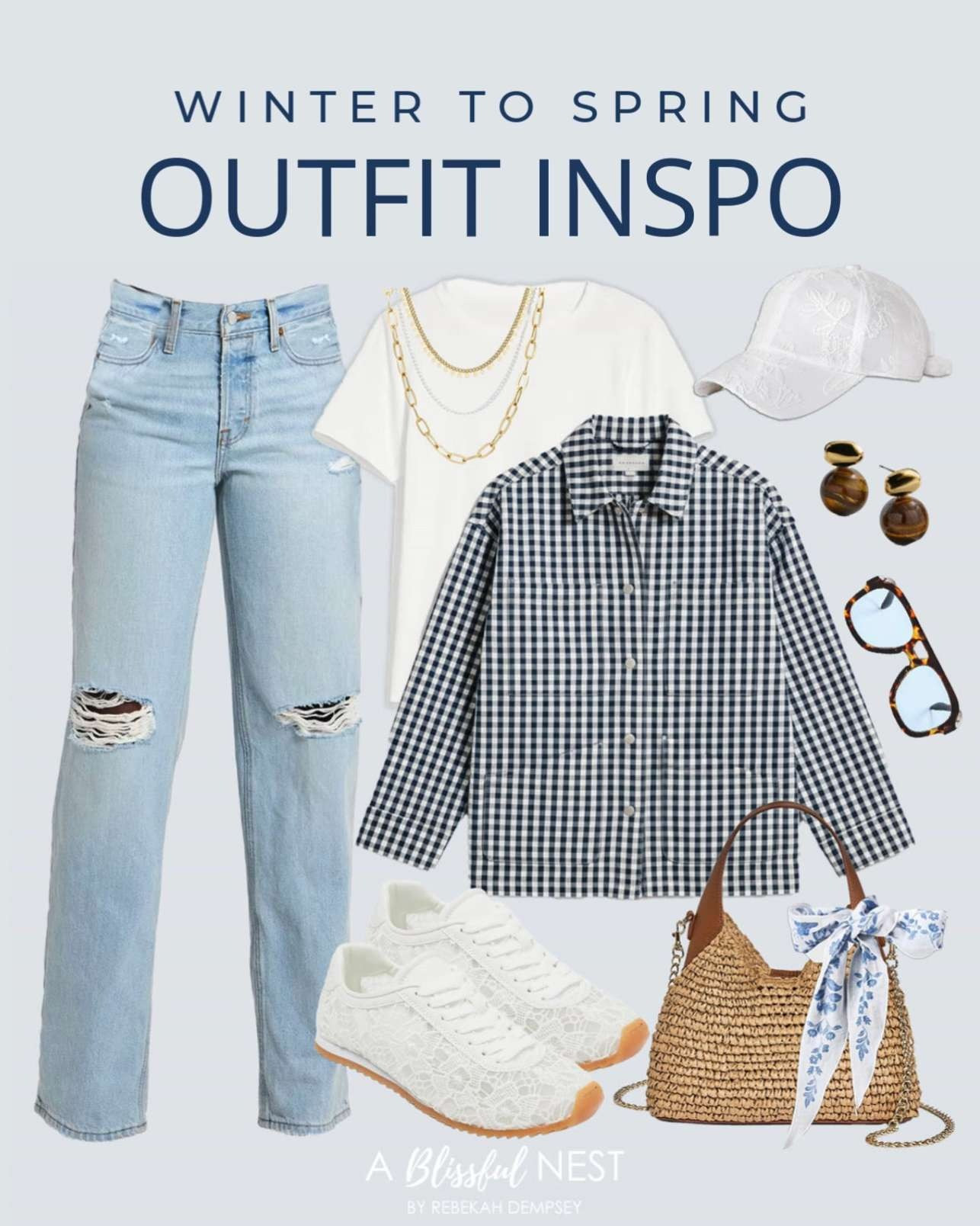 Layers now, lighter vibes later. Shop these winter to spring picks here!
white laced baseball hat, denim chore coat, low-rise baggy jeans, straw slouchy shoulder bag, floral pattern bolo tie scarf, crew neck t-shirt, retro pilot sunglasses, Nat stud earrings, two-tone pendant necklace 

 #LTKootd #LTKSeasonal #LTKMidsize