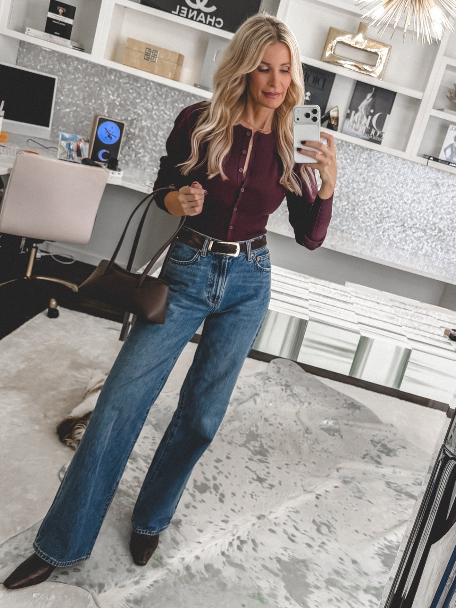An elevated jeans outfit you can wear on repeat! This burgundy cardigan defines the waist, while wide-leg denim and rich brown accessories bring the look together for lunch or a casual date night. I’m wearing an XS in the cardigan and a 24 in the jeans.

#LTKStyleTip #FallStyle #JeansOutfit #ElevatedCasual
 

 

#LTKOver40 #LTKootd #LTKSeasonal #LTKOver40