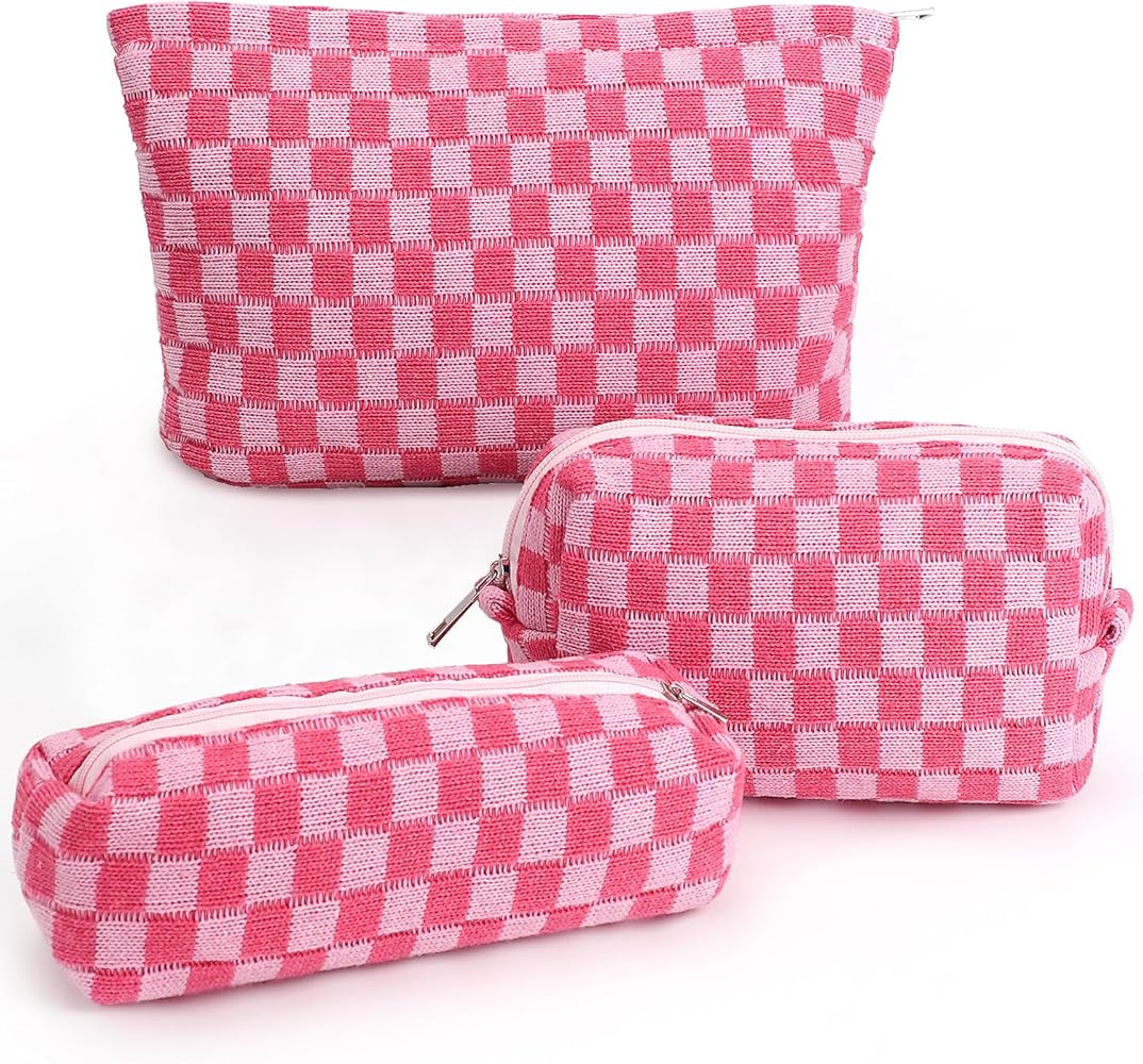 3 Pcs Makeup Bag Cosmetic Bag Set for Girls Women Checkered Travel Organizer Bathroom Toiletry Po... | Amazon (US)