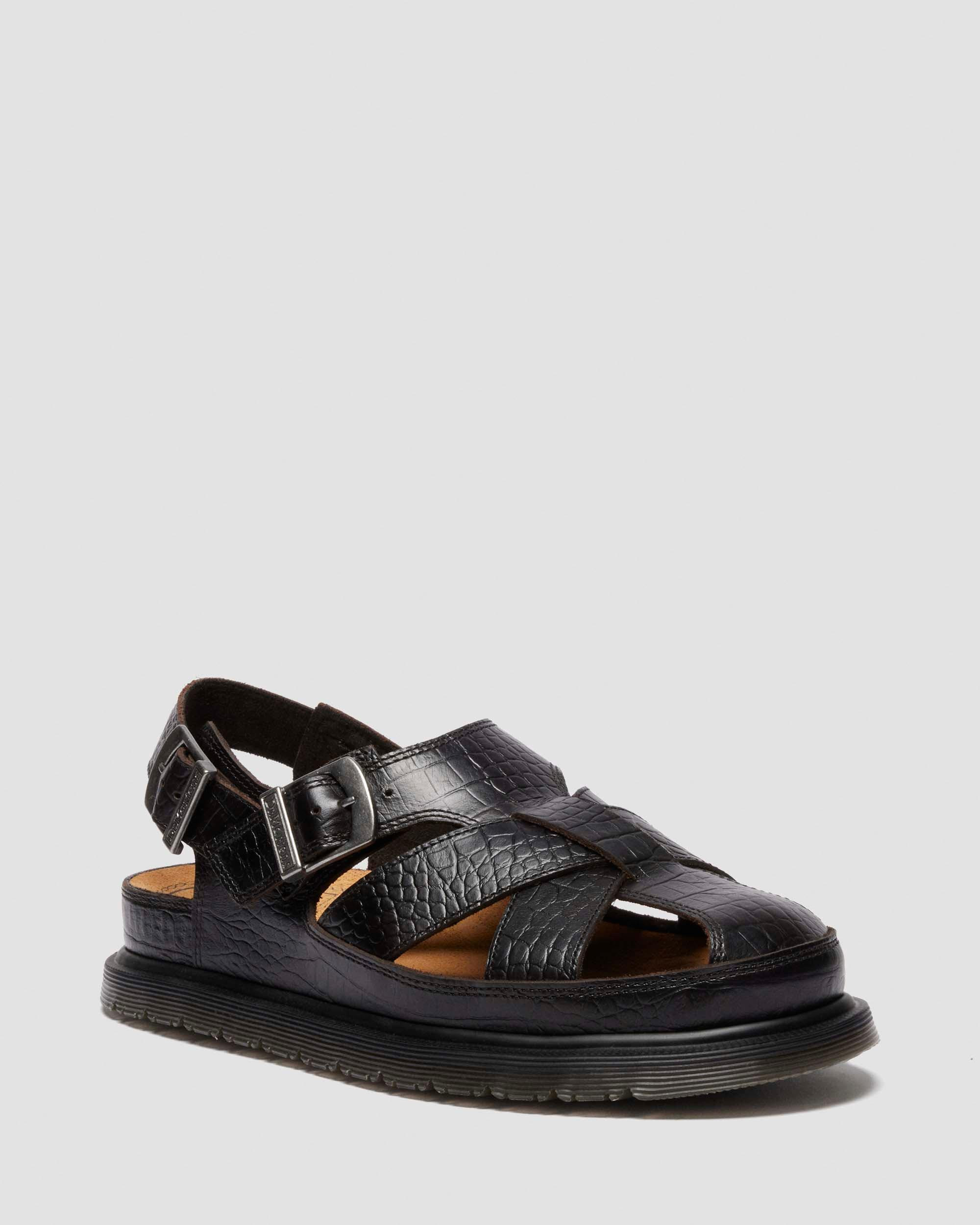 Fisherman Crocodile Analine Leather Sandals in Dark Brown | Dr. Martens | Dr. Martens